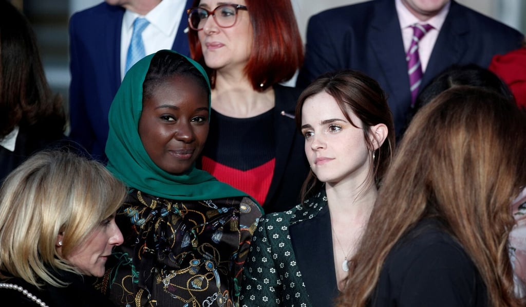 Emma Watson and Mauritanian activist Aissata Lam following a meeting on gender equality, an issue close to the actress’ heart, at the Elysee Palace in Paris in 2019. Photo: Reuters/Pool Emma Watson and Mauritanian activist Aissata Lam following a meeting on gender equality, an issue close to the actress’ heart, at the Elysee Palace in Paris in 2019. Photo: Reuters/Pool