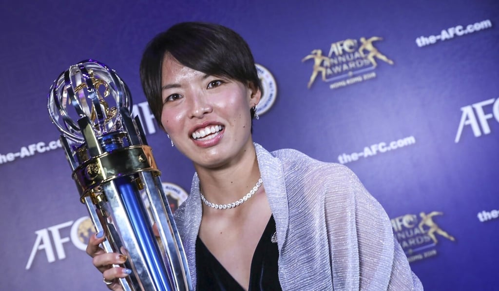 Saki Kumagai of Japan, winner of the AFC Women's Player of the Year at the AFC Annual Awards presentation held at the Hong Kong Convention and Exhibition Centre in Wan Chai. Photo: K.Y. Cheng