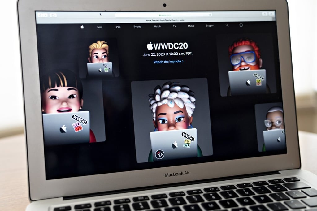 The homepage for the 2020 Apple Worldwide Developers Conference is seen on a laptop computer in Arlington, Virginia, on June 22. The event, in its 31st year, is being held virtually for the first time and runs through June 26. Photo: Bloomberg The homepage for the 2020 Apple Worldwide Developers Conference is seen on a laptop computer in Arlington, Virginia, on June 22. The event, in its 31st year, is being held virtually for the first time and runs through June 26. Photo: Bloomberg