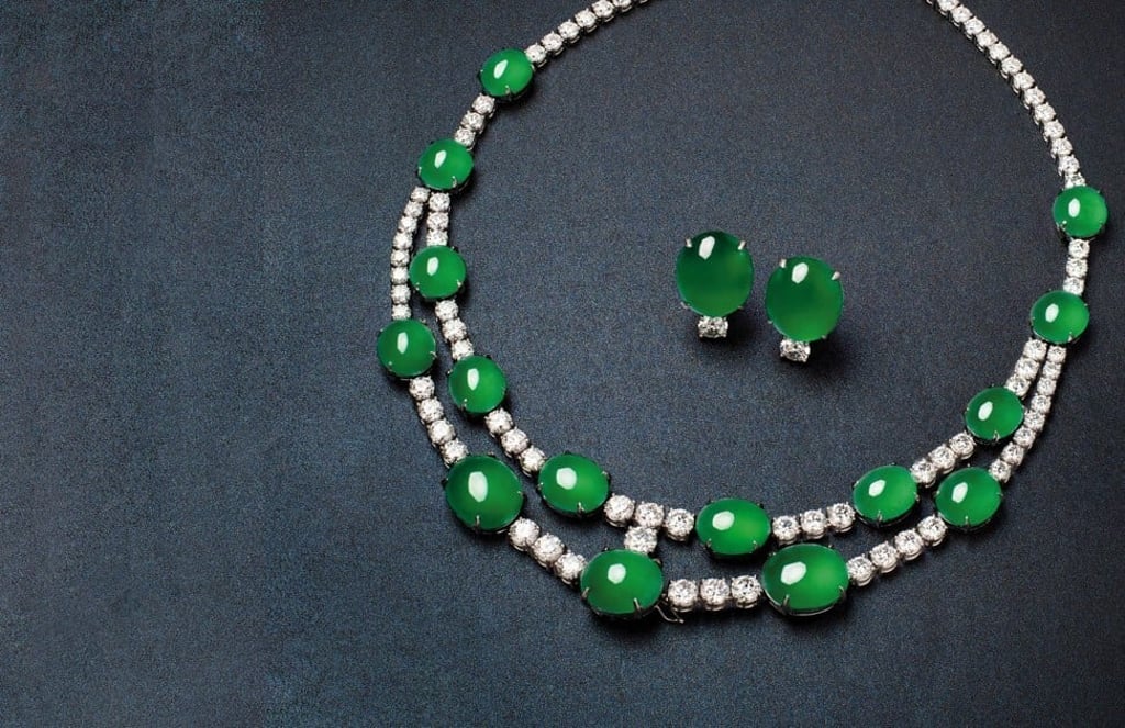 A set of extraordinary jadeite and diamond jewellery is set to go under the hammer, with an estimated sale price of as high as HK$20 million. Photo: Poly Auction