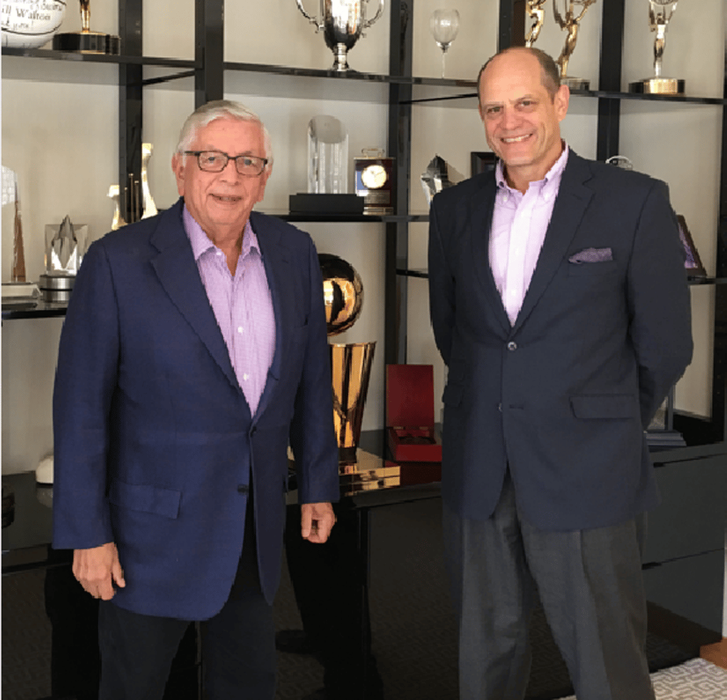 Mark Fischer (right) with the late NBA commissioner David Stern. Photo: Handout