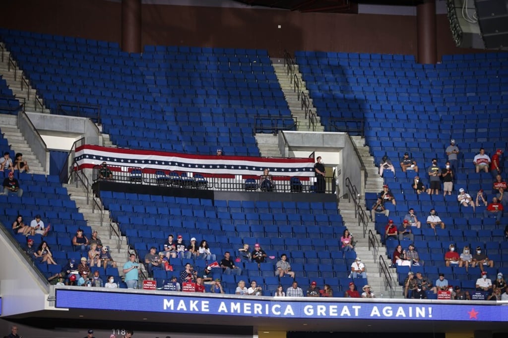 Empty seats at a rally for Donald Trump in Oklahoma. Photo: AP