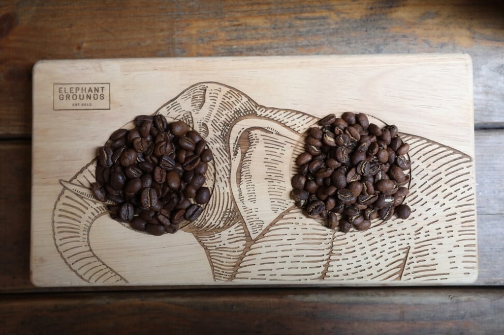 O. G. Espresso Blend (left), and Ethiopia Yirgacheffe coffee beans, at Elephant Grounds. Photo: Chen Xiaomei