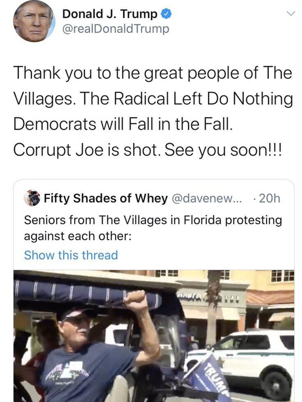 Donald Trump’s deleted tweet featuring a white supremacist. Photo: Twitter Donald Trump’s deleted tweet featuring a white supremacist. Photo: Twitter