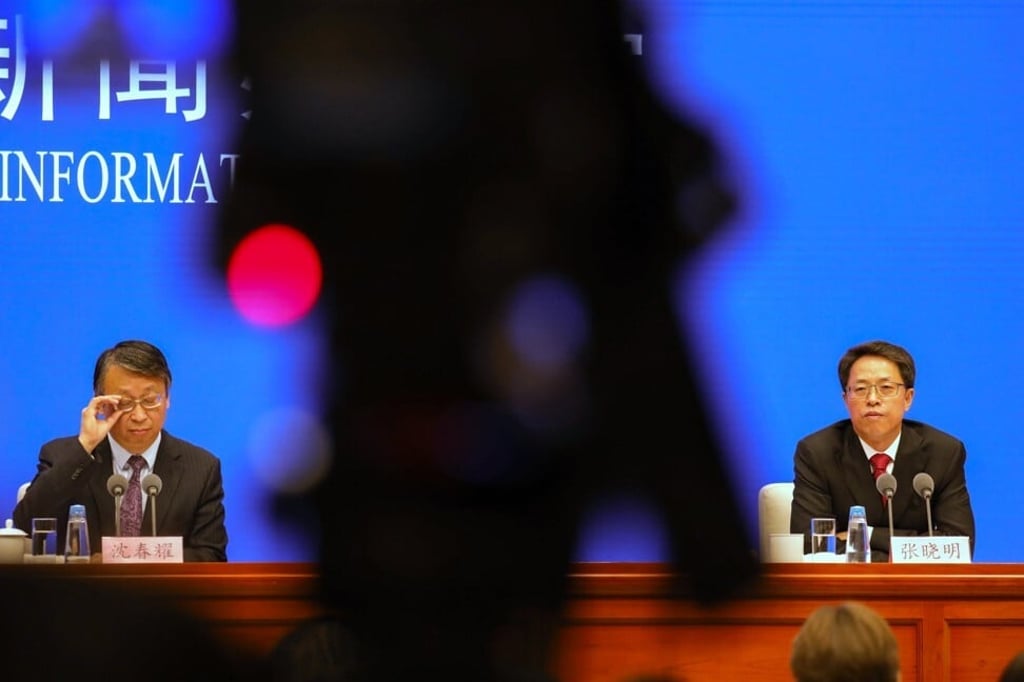 Shen Chunyao (left), director of the legislative affairs commission of the NPCSC, and Zhang Xiaoming, deputy director of Hong Kong and Macau Affairs Office. Photo: Simon Song Shen Chunyao (left), director of the legislative affairs commission of the NPCSC, and Zhang Xiaoming, deputy director of Hong Kong and Macau Affairs Office. Photo: Simon Song