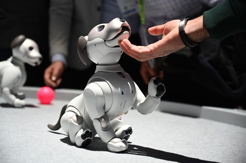 Attendees interact with the Aibo robotic companion dog at the Sony booth during CES 2019 consumer electronics show, in Las Vegas, US, Nevada. Photo: AFP Attendees interact with the Aibo robotic companion dog at the Sony booth during CES 2019 consumer electronics show, in Las Vegas, US, Nevada. Photo: AFP