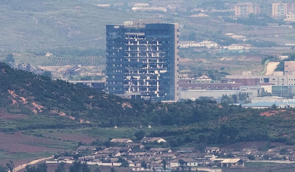The ruined inter-Korean liaison office stands in the North Korean border town of Kaesong after being blown up on June 16. Photo: EPA