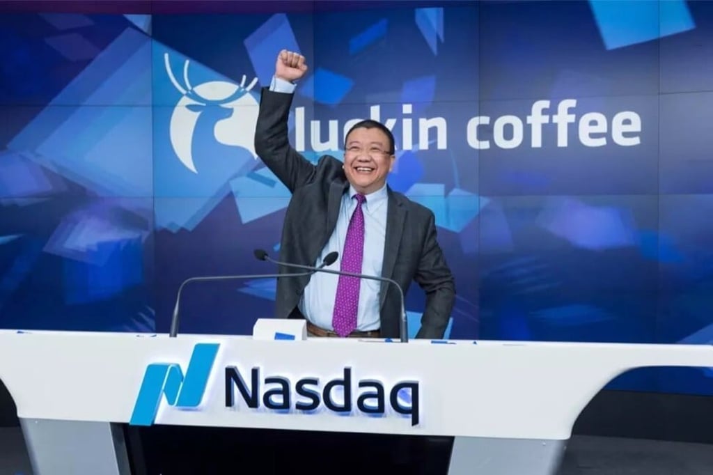 Lu Zhengyao at its Nasdaq listing. Photo: Weibo