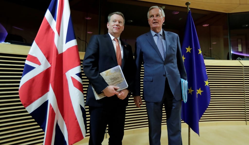 Britain’s chief Brexit negotiator David Frost (left) and his European Union counterpart Michel Barnier are seen at the start of the first round of post-Brexit trade deal talks in Brussels on March 2. Photo: Reuters
