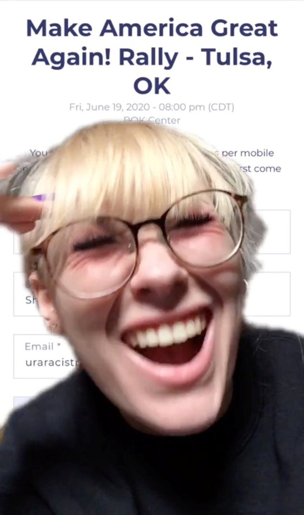 TikTok user Aleysha Johnson reserved tickets for US President Donald Trump’s Tulsa rally with no intention of attending it. Photo: courtesy Aleysha Johnson via Reuters TikTok user Aleysha Johnson reserved tickets for US President Donald Trump’s Tulsa rally with no intention of attending it. Photo: courtesy Aleysha Johnson via Reuters