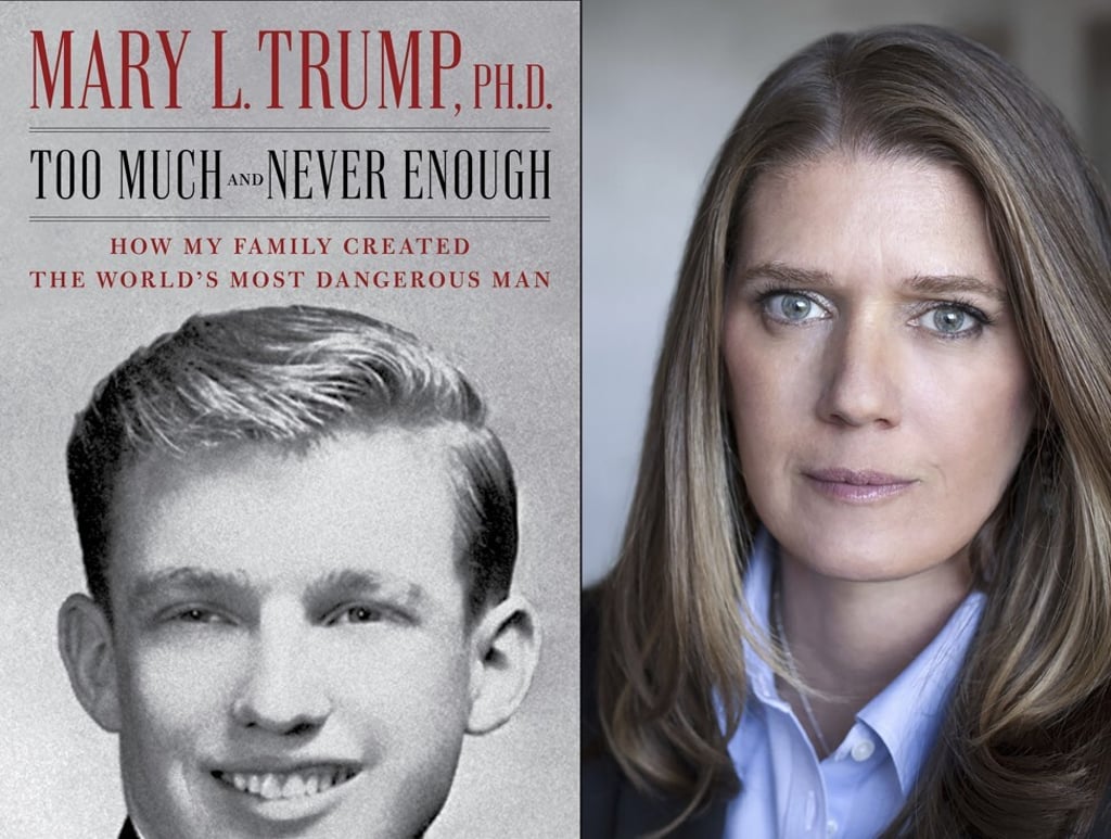 This combination photo Mary Trump with the cover art for her book, Too Much and Never Enough: How My Family Created the World’s Most Dangerous Man. Photo: Peter Serling/Simon & Schuster via AP