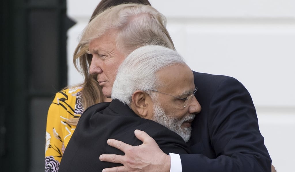 A 2017 file photo of US President Donald Trump embracing Indian Prime Minister Narendra Modi at the White House. Photo: AFP A 2017 file photo of US President Donald Trump embracing Indian Prime Minister Narendra Modi at the White House. Photo: AFP