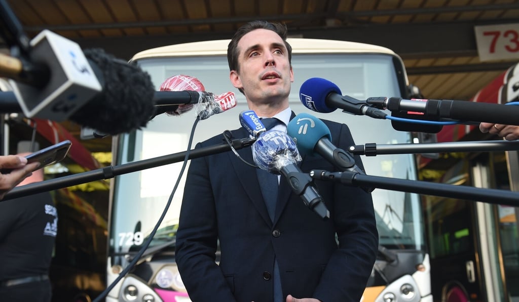 French Junior Transport Minister Jean-Baptise Djebbari addresses the press after meeting bus drivers in southwestern France, on Tuesday. Photo: AFP French Junior Transport Minister Jean-Baptise Djebbari addresses the press after meeting bus drivers in southwestern France, on Tuesday. Photo: AFP