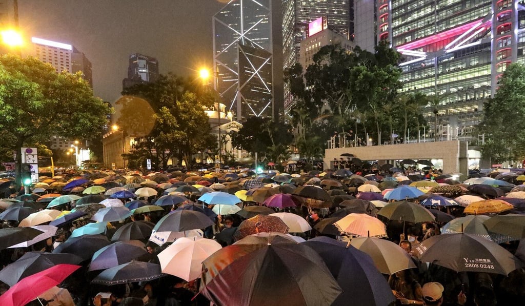 An estimated 40,000 civil servants and civilians gather at Chater Garden in Central in support of anti-government protesters last August. Photo: Felix Wong An estimated 40,000 civil servants and civilians gather at Chater Garden in Central in support of anti-government protesters last August. Photo: Felix Wong