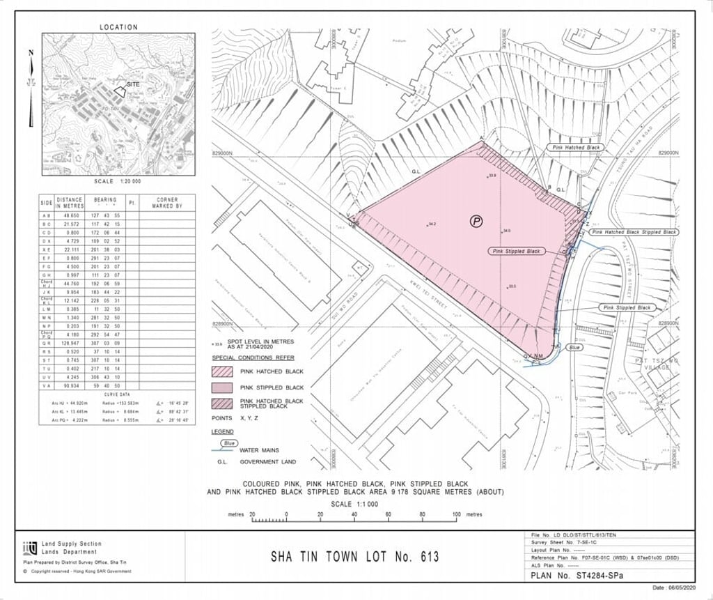 China Mobile unit pays record price for this Sha Tin Town Lot No. 613 in Hong Kong government land tender. Photo: Lands Department
