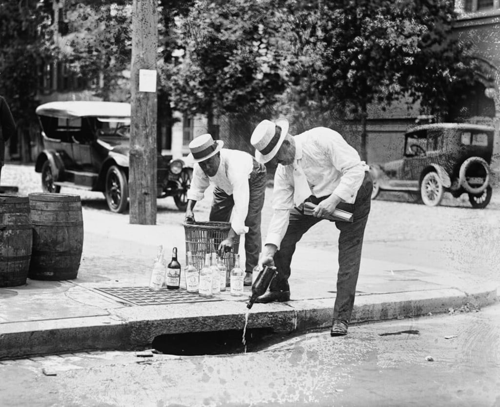 Pouring alcohol down the drain during prohibition in the United States. Photo: Getty Images Pouring alcohol down the drain during prohibition in the United States. Photo: Getty Images