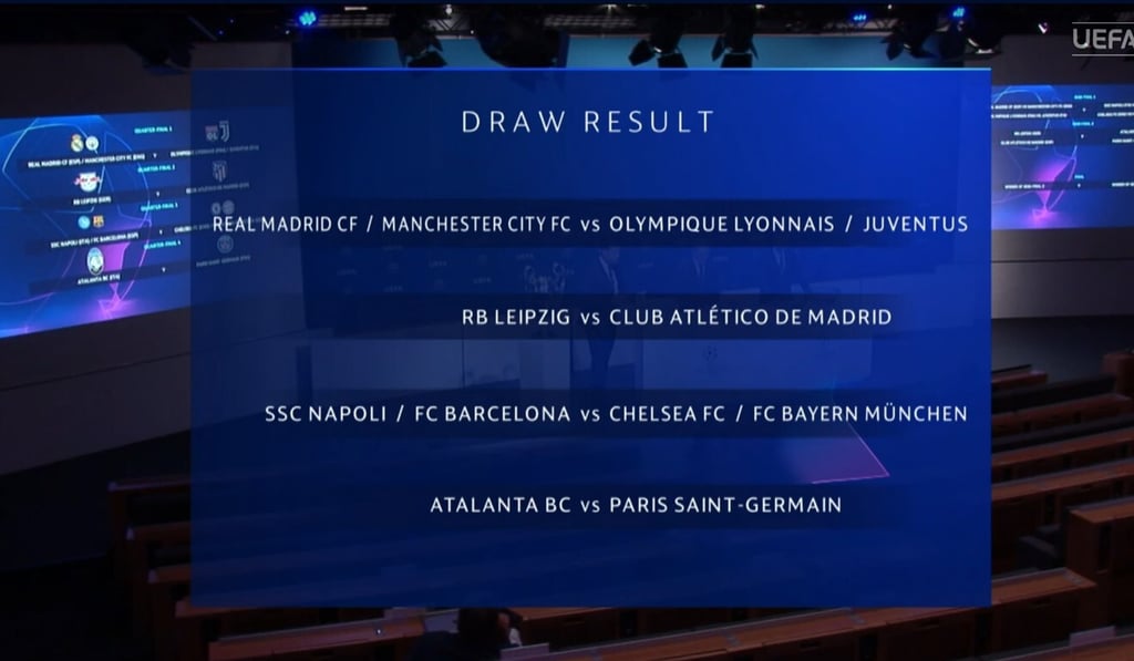 Result of the Champions League quarter-final draw.