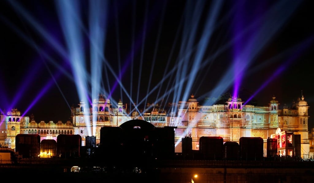A view of the illuminated City Palace in Udaipur, one of the venues for the pre-wedding celebrations of Mukesh Ambani’s daughter Isha in 2018. Photo: Reuters A view of the illuminated City Palace in Udaipur, one of the venues for the pre-wedding celebrations of Mukesh Ambani’s daughter Isha in 2018. Photo: Reuters