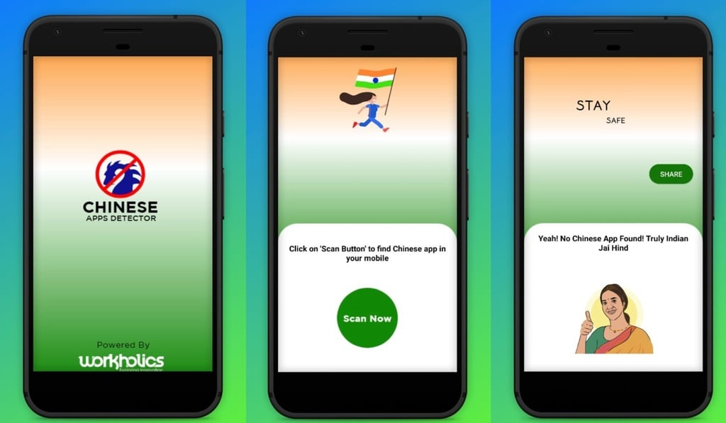 Indian app Chinese App Detector claims to help people find Chinese apps in their smartphones. Photo: Handout Indian app Chinese App Detector claims to help people find Chinese apps in their smartphones. Photo: Handout