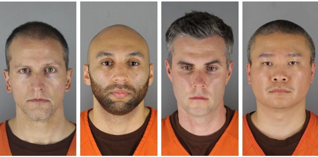 Fired police officers (from left) Derek Chauvin, J. Kueng, Thomas Lane and Tou Thao have been charged in relation to George Floyd’s death. Photo: Hennepin County Sheriff's Office via AP