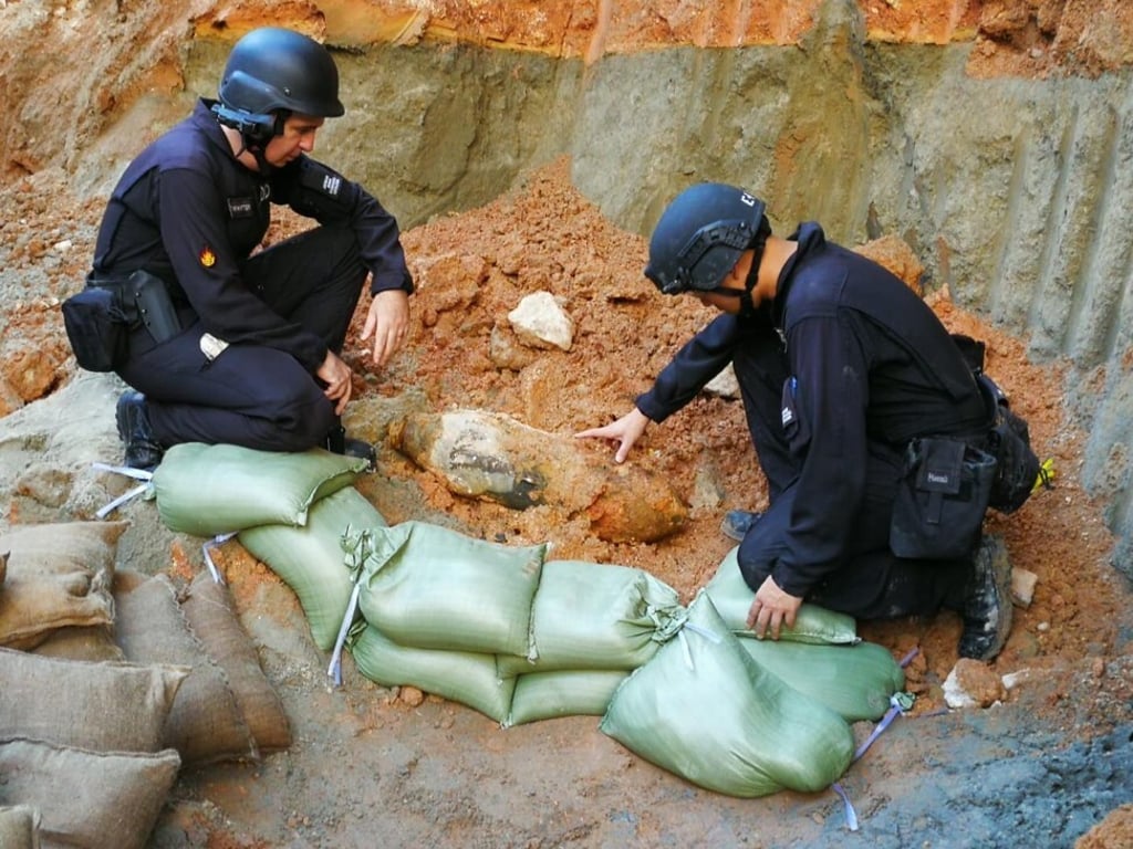 The unexploded device, which has been described as being “unstable”, was discovered near Kai Tak MTR station. Photo: Handout The unexploded device, which has been described as being “unstable”, was discovered near Kai Tak MTR station. Photo: Handout