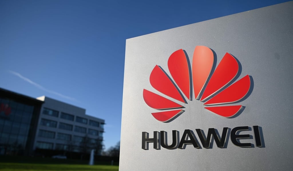 The logo of Chinese company Huawei at its main UK offices in Reading, west of London. Photo: AFP