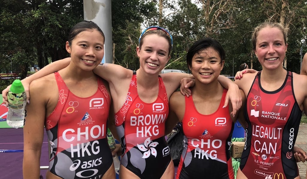 Hong Kong's women's triathletes – Hilda Choi, Bailee Brown and Cheri Cho Wing-to (from left) will take part in the time trial selection. Photo: Chan Kin-wa Hong Kong's women's triathletes – Hilda Choi, Bailee Brown and Cheri Cho Wing-to (from left) will take part in the time trial selection. Photo: Chan Kin-wa