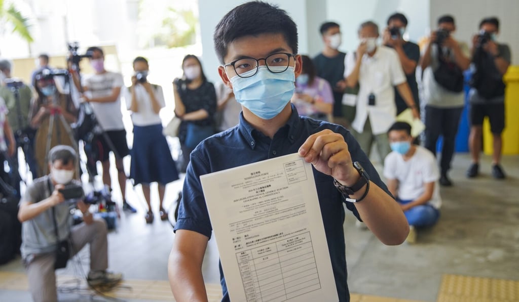 Joshua Wong files his candidacy for the Legislative Council elections in September in Hong Kong. Photo: Winson Wong Joshua Wong files his candidacy for the Legislative Council elections in September in Hong Kong. Photo: Winson Wong