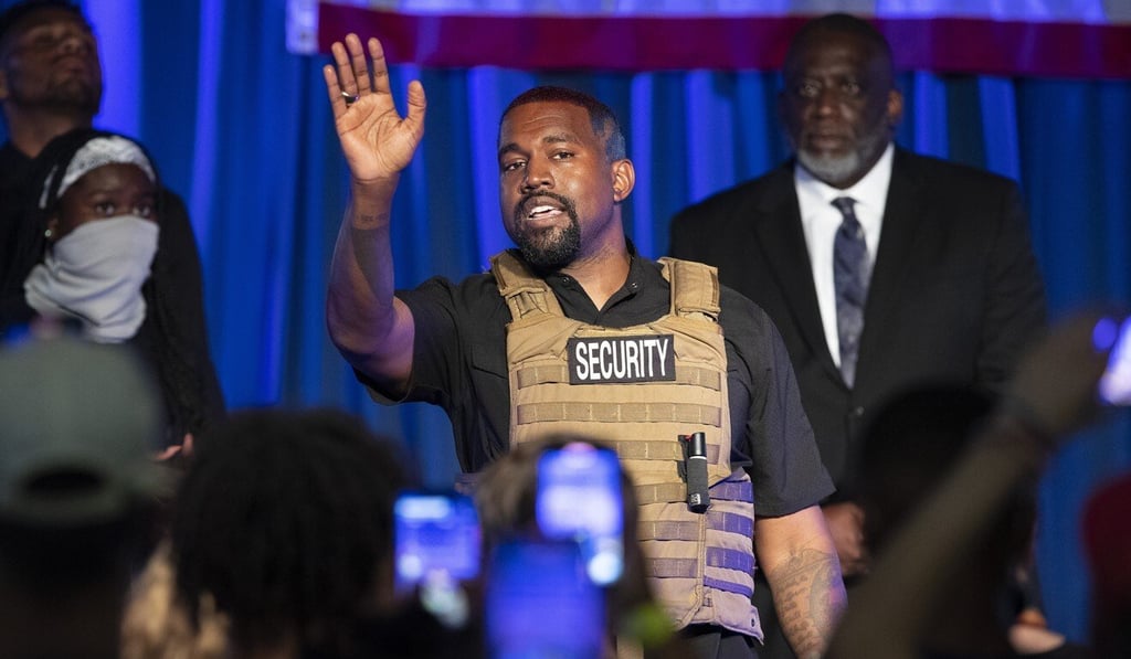 Kanye West makes his first presidential campaign appearance, last Sunday in North Charleston, South Carolina. Photo: AP