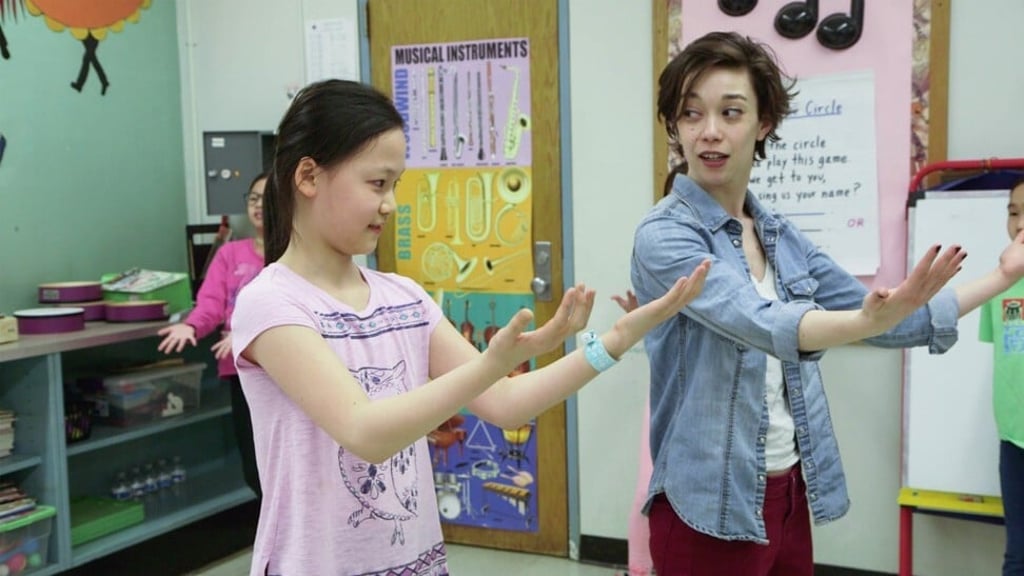 Charlotte Wong (left), one of the main characters in the film, at rehearsal.