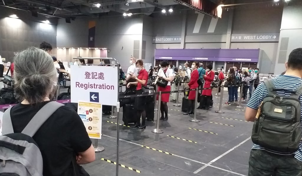 Queues at the AsiaWorld-Expo for Covid-19 testing. Photo: Handout