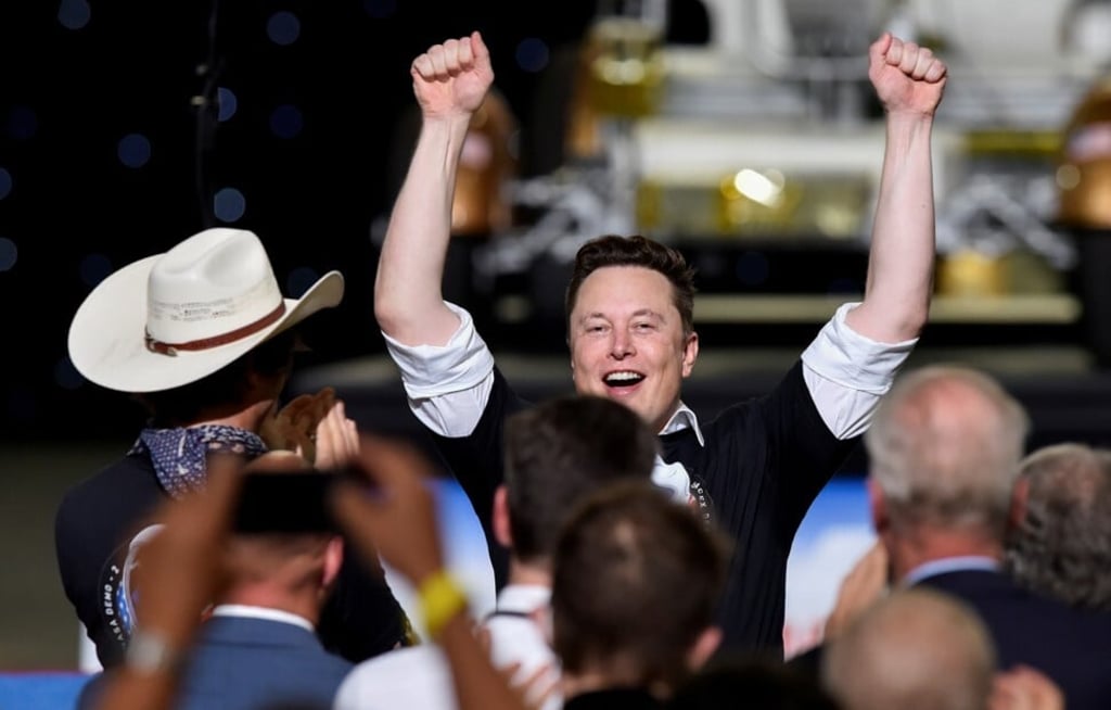 Elon Musk, founder and chief executive of Space Exploration Technologies Corp, celebrates after the launch of a SpaceX Falcon 9 rocket and Crew Dragon spacecraft on Nasa's mission to the International Space Station from the Kennedy Space Centre in Cape Canaveral, Florida, on May 30. Photo: Reuters Elon Musk, founder and chief executive of Space Exploration Technologies Corp, celebrates after the launch of a SpaceX Falcon 9 rocket and Crew Dragon spacecraft on Nasa's mission to the International Space Station from the Kennedy Space Centre in Cape Canaveral, Florida, on May 30. Photo: Reuters