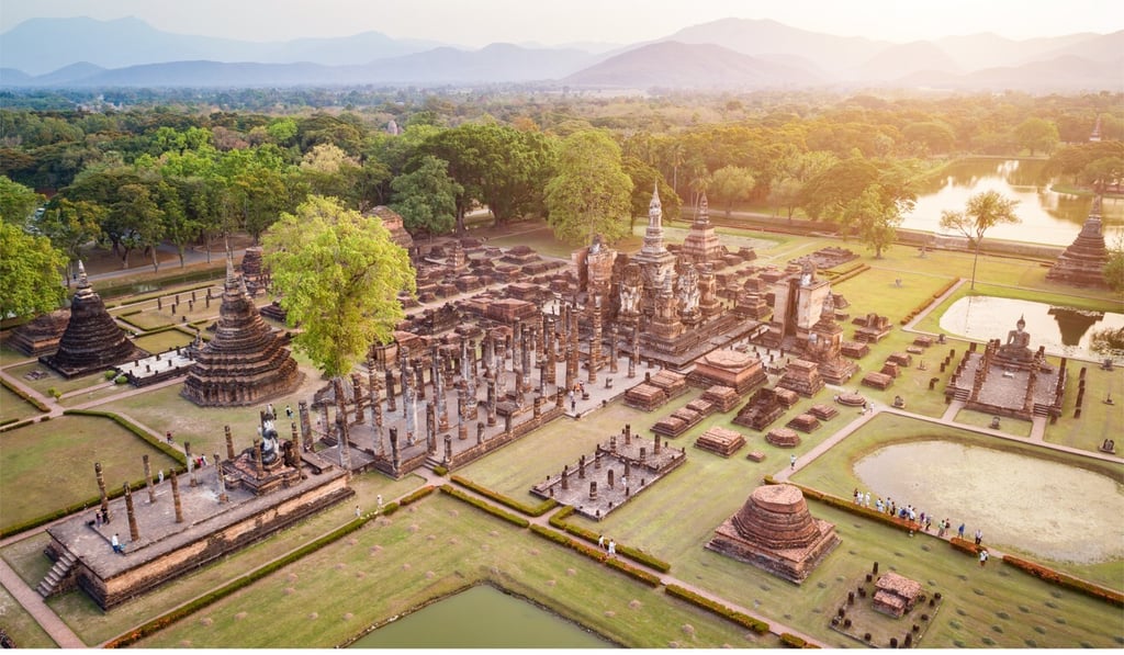 An aerial view of Sukhothai Historical Park in Sukhothai province, northern Thailand. The body of Japanese tourist Tomoko Kawashita was found near the ruins. Photo: Handout