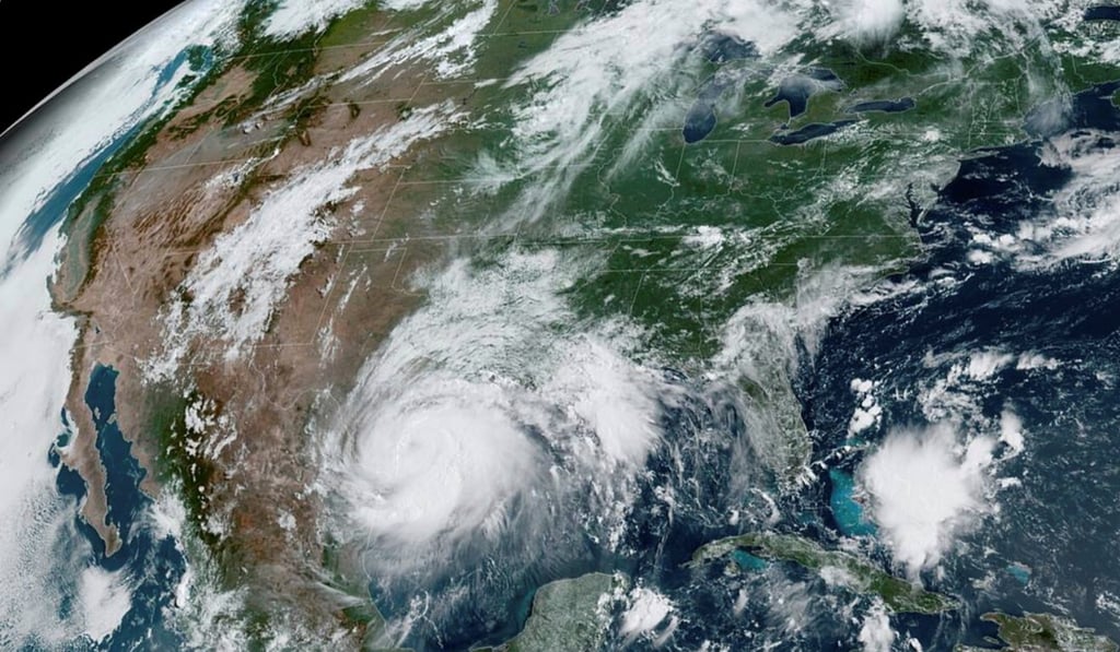 A satellite image shows Hurricane Hanna in the Gulf of Mexico and approaching the coast of Texas. Photo: Handout via Reuters