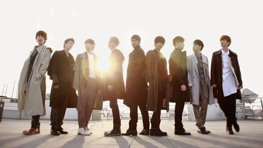 Heechul (third from left) with K-pop group Super Junior.