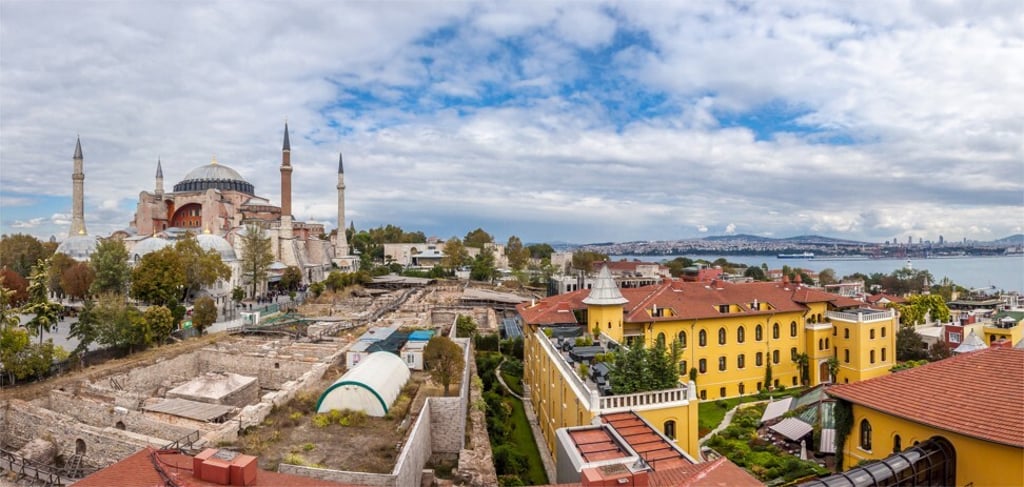 The Hagia Sophia overlooks the Four Seasons Hotel Istanbul At Sultanahmet (right), a former prison. Photo: Shutterstock