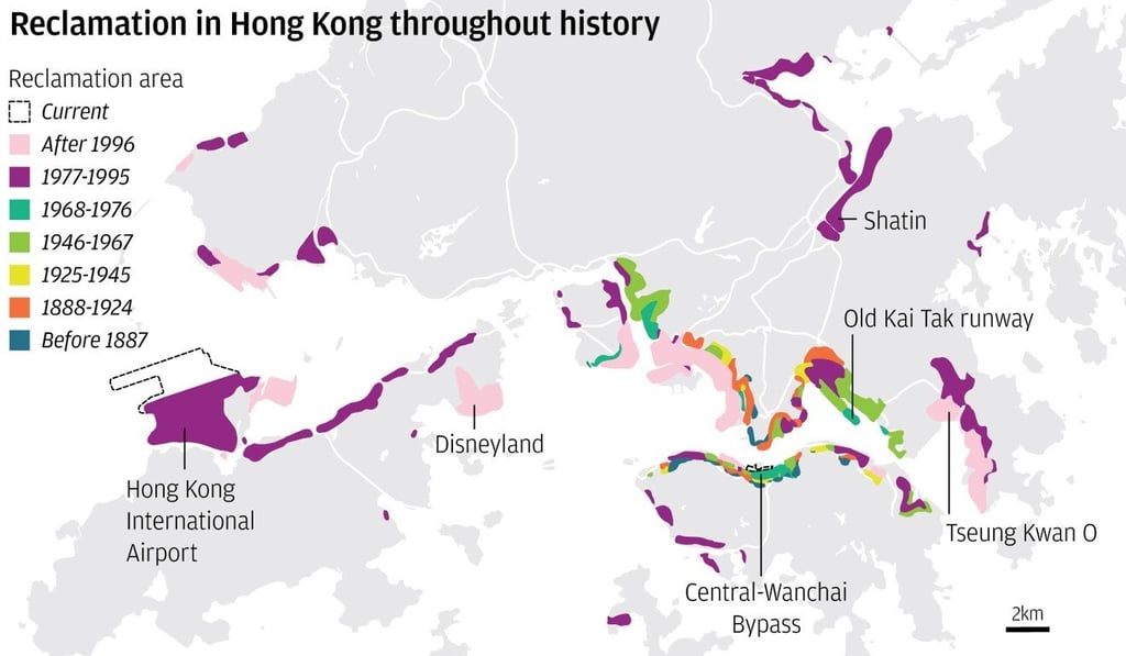 Hong Kong has reclaimed more than 20 square km of land along both sides of the Victoria Harbour, official Lands Department records show.