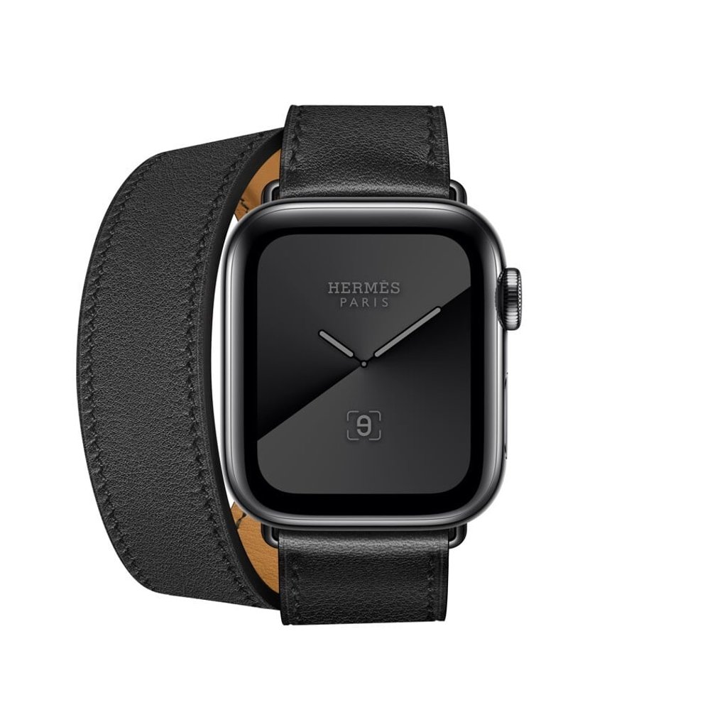Apple Watch Hermès Series 5 40mm double tour band swift calfskin black. Photo: Hermès