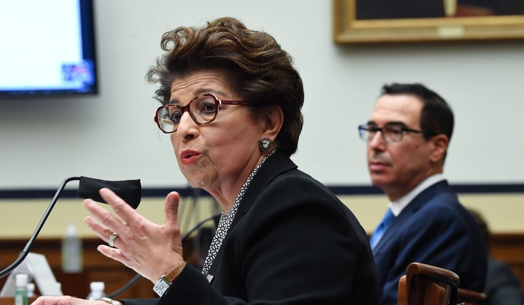 Small Business Administration Administrator Jovita Carranza (left) speaks at a congressional hearing while Treasury Secretary Steven Mnuchin (right) listens. Photo: EPA-EFE Small Business Administration Administrator Jovita Carranza (left) speaks at a congressional hearing while Treasury Secretary Steven Mnuchin (right) listens. Photo: EPA-EFE