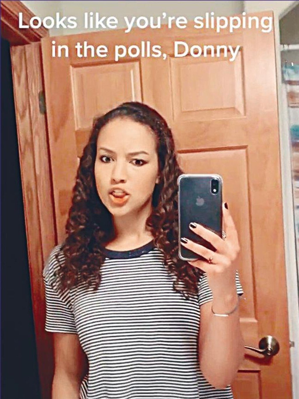 A still from @maya2960's Trump video, which racked up more than a million views and 500,000 “likes” on the popular platform.