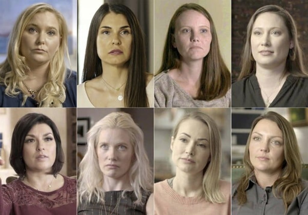 Some of Jeffrey Epstein’s victims: Virginia Giuffre, Teresa Helm, Jena Lisa Jones, Kiki, Rachel Benavidez, Marijke Chartouni, Chaunte Davies, and Courtney Wild. Photo: Lifetime via AP