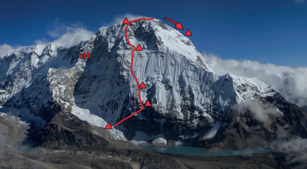 The winning route on Chamlang (7,321m). Photo: Andy Houseman/American Alpine Journal