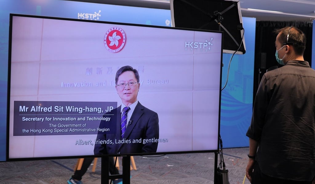 Alfred Sit Wing-hang, Hong Kong’s Secretary for Innovation and Technology, gives an online speech during the virtual Global Matching 2020 initiative hosted over six days by HKSTP.