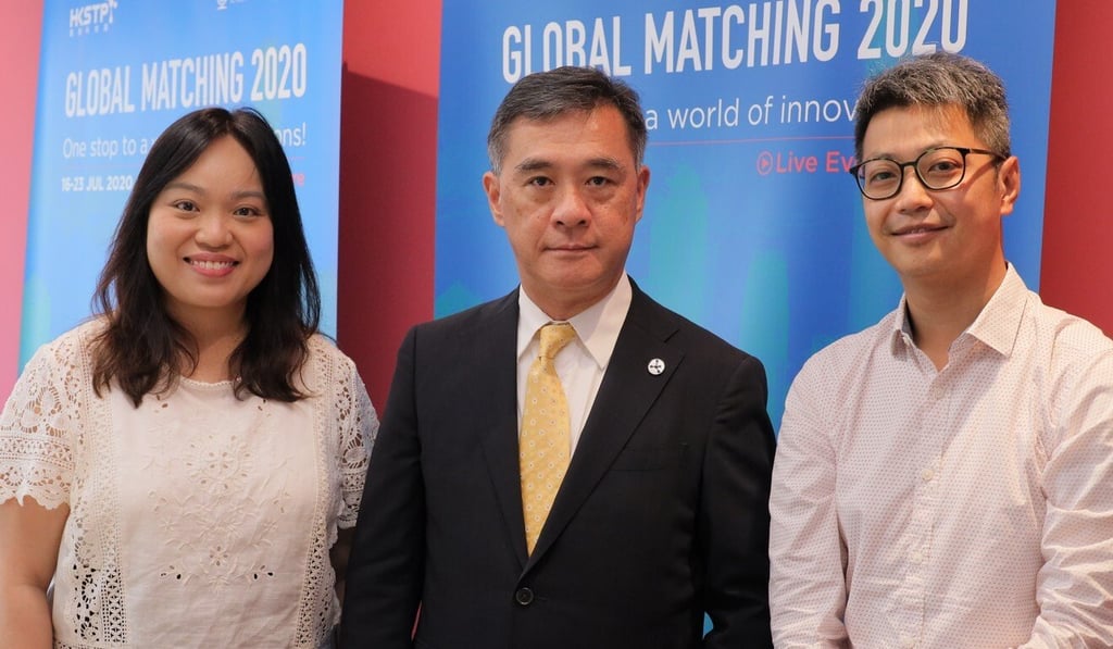 Annie Chan (left), innovation lead at Bayer HealthCare, Peter Mok (centre), head of strategic partnership at HKSTP, and Jacky Leung, chief experience officer at ANTwave Technology, all took part in July’s Global Matching 2020 event connecting investors with innovative technology ventures.