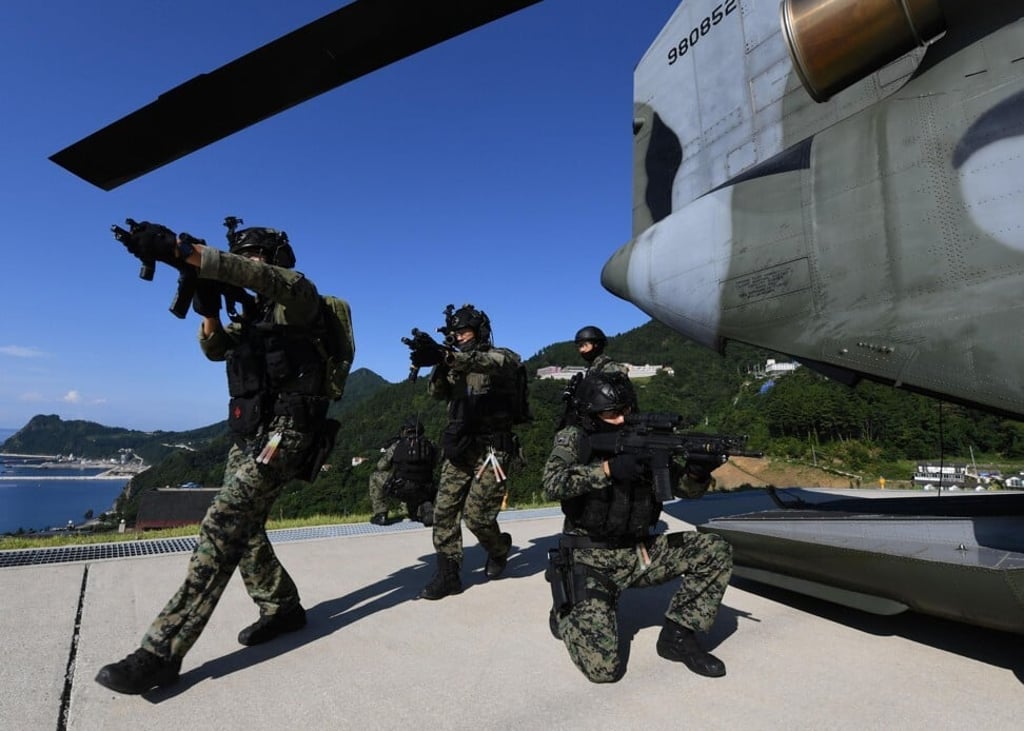 South Korean special forces participating in a military drill on the islets of Dokdo. Photo: AFP South Korean special forces participating in a military drill on the islets of Dokdo. Photo: AFP