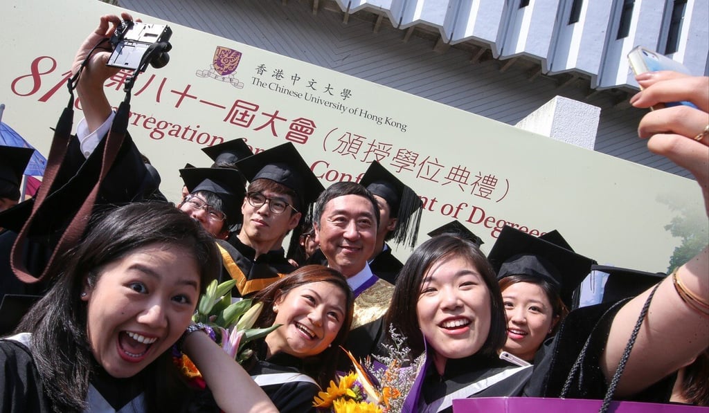 Students take photos with Chinese University’s then-president Joseph Sung during a 2016 graduation ceremony. Photo: David Wong Students take photos with Chinese University’s then-president Joseph Sung during a 2016 graduation ceremony. Photo: David Wong