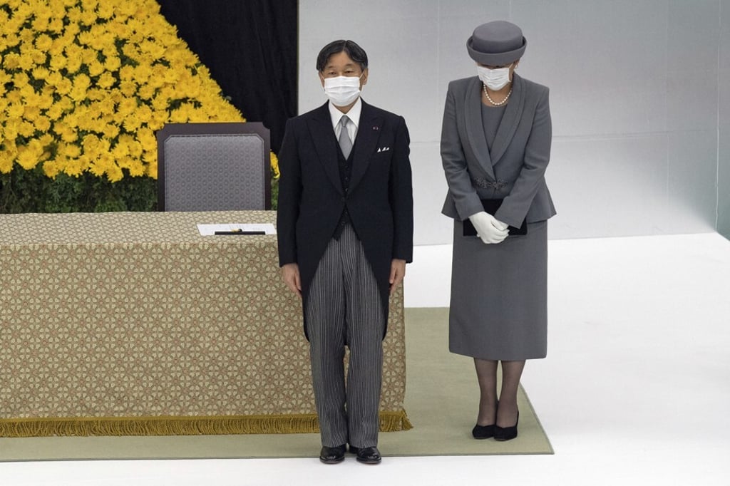 Japan’s Emperor Naruhito and Empress Masako attend the memorial service marking the 75th anniversary of Japan’s surrender in World War II. Photo: AP Japan’s Emperor Naruhito and Empress Masako attend the memorial service marking the 75th anniversary of Japan’s surrender in World War II. Photo: AP