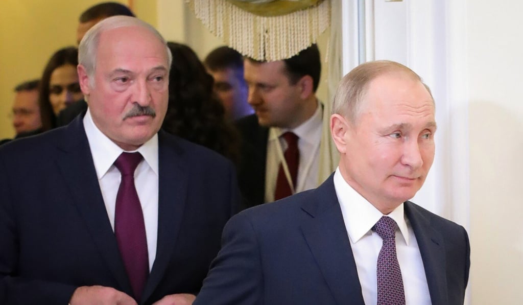 Russian President Vladimir Putin followed by Belarusian President Alexander Lukashenko. Photo: AFP