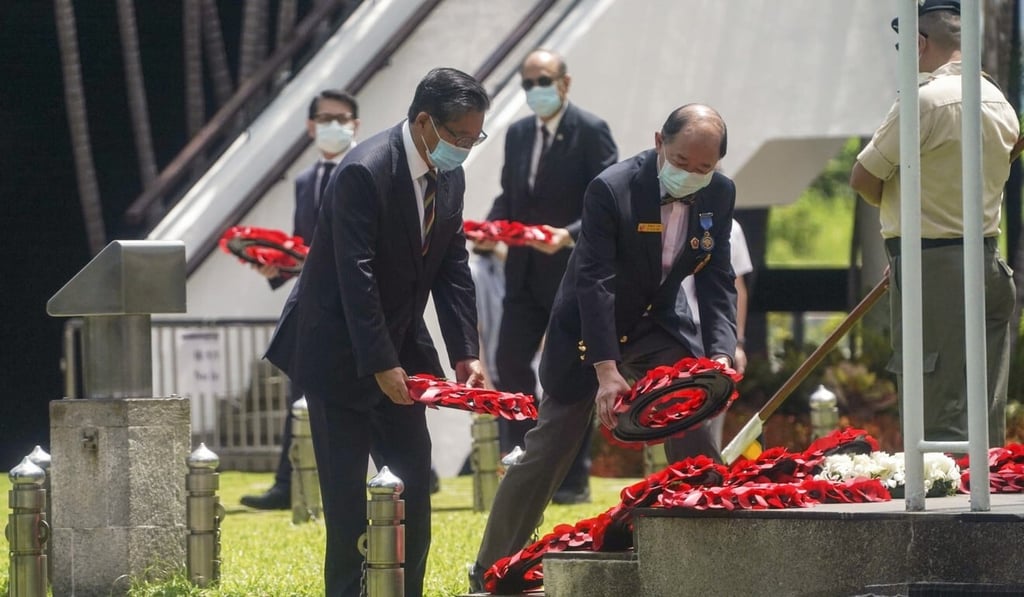 Representatives of the consuls general of Canada, the UK and the US laid wreaths at Sunday’s event. Photo: Felix Wong Representatives of the consuls general of Canada, the UK and the US laid wreaths at Sunday’s event. Photo: Felix Wong