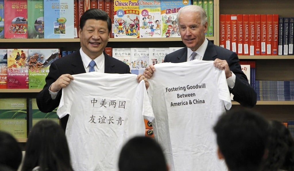 Xi Jinping and Joe Biden in 2012, when both were vice-presidents of their respective countries. Now, as the Democratic Party prepares to nominate Biden as its candidate against US President Donald Trump, its platform suggests maintaining a hard line against China on some issues but taking different steps on others. Photo: AP Xi Jinping and Joe Biden in 2012, when both were vice-presidents of their respective countries. Now, as the Democratic Party prepares to nominate Biden as its candidate against US President Donald Trump, its platform suggests maintaining a hard line against China on some issues but taking different steps on others. Photo: AP